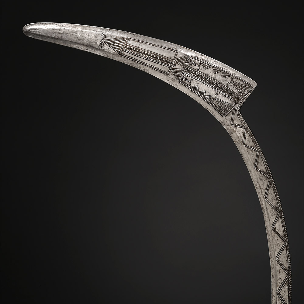 Elaborately Incised Sickle Blade, Binja / Benge / Zande of the Rafaï Sultanate, Central African Republic / D.R. Congo